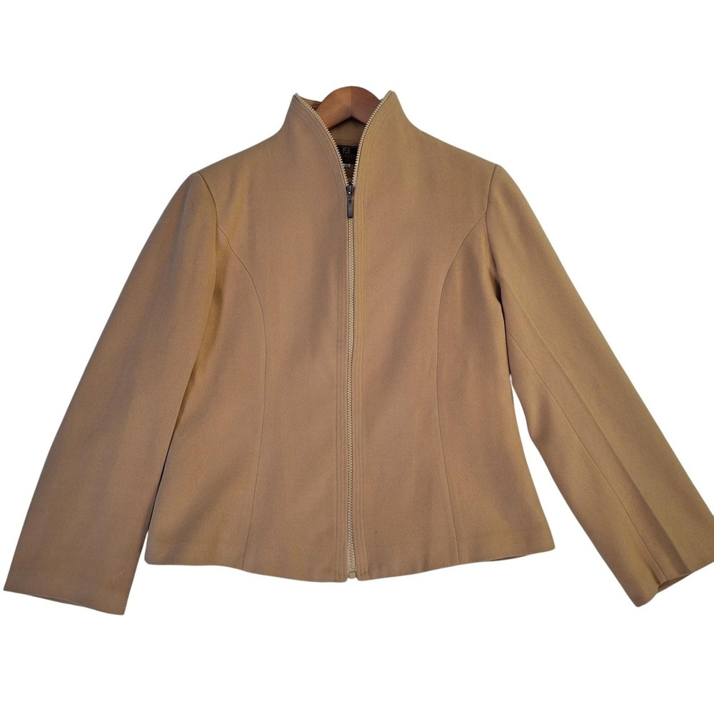 Fendi Jacket Womens XXL Tan 100% Cashmere Zip Front Lined Made In Italy